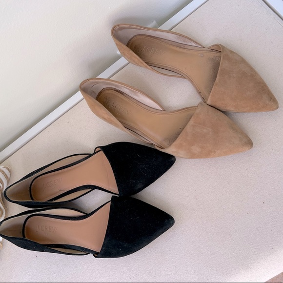 Women J Crew D’Orsay Bundle Suede Black Brown 7.5 Flats
